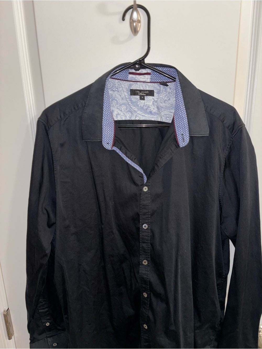 Ted Baker Men's Button-Up Shirt with Blue Paisley Inner Collar - Size L